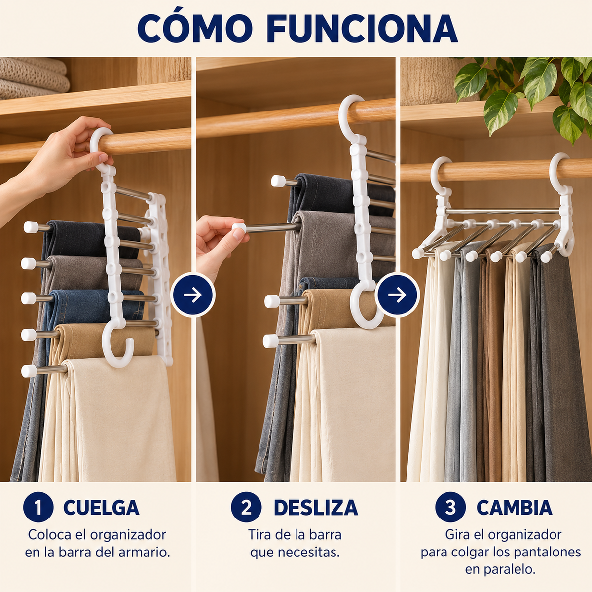 Velaris SpaceRack™ | Pack de 3 Organizadores de Pantalones