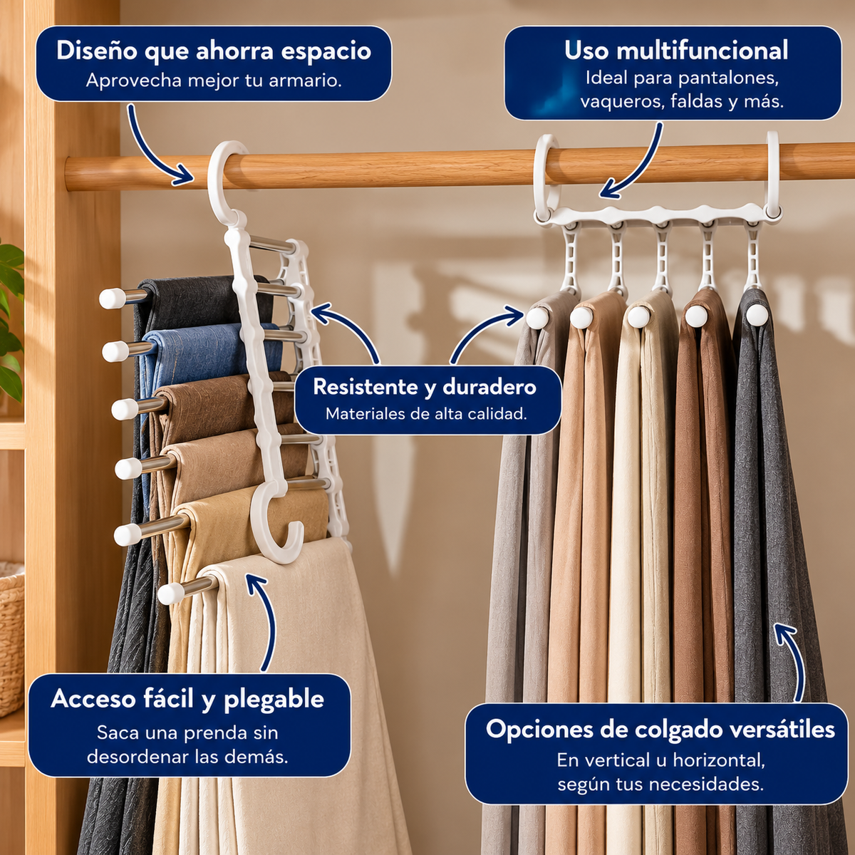 Velaris SpaceRack™ | Pack de 3 Organizadores de Pantalones
